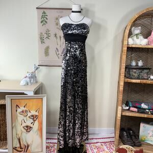 Vtg 90s Y2k Sequin Strapless Formal Party Dress Sexy Trashy McBling Prom Hoco S